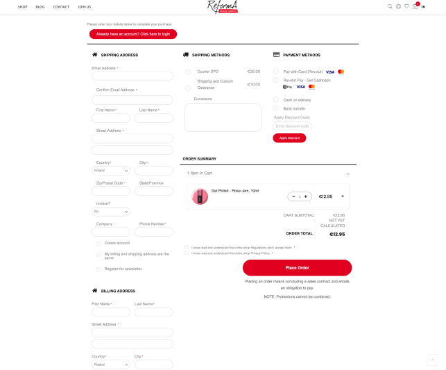 Jednoetapowy checkout One step checkout