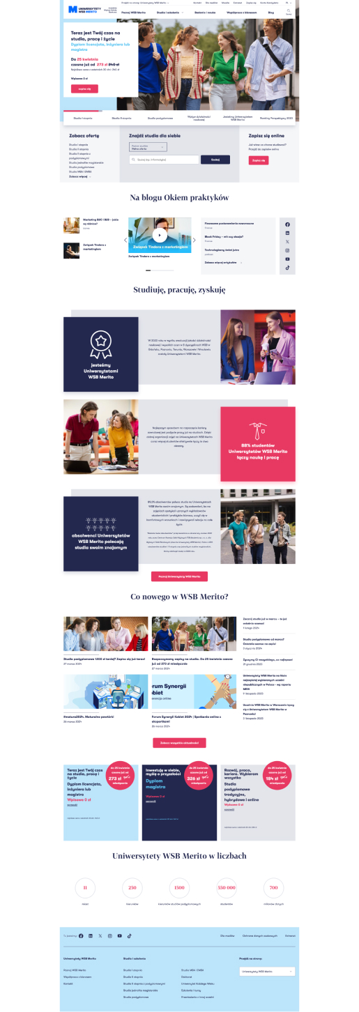 Strona WSB po zakończeniu prac developerskich Efekty pracy nad stroną WSB