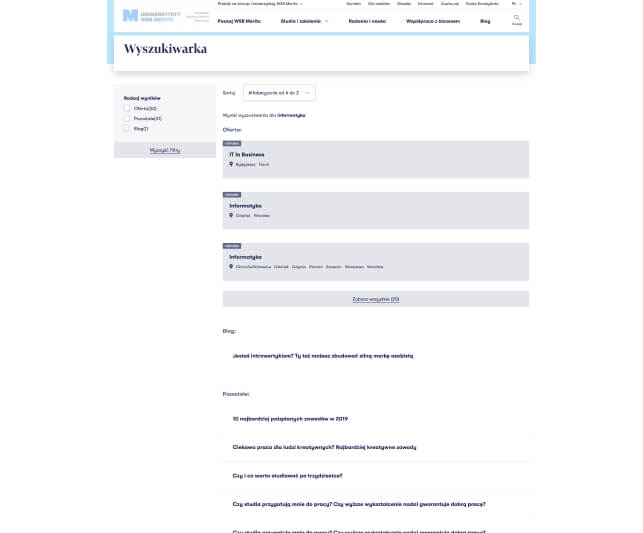 User Interface for WSB Merito User Interface