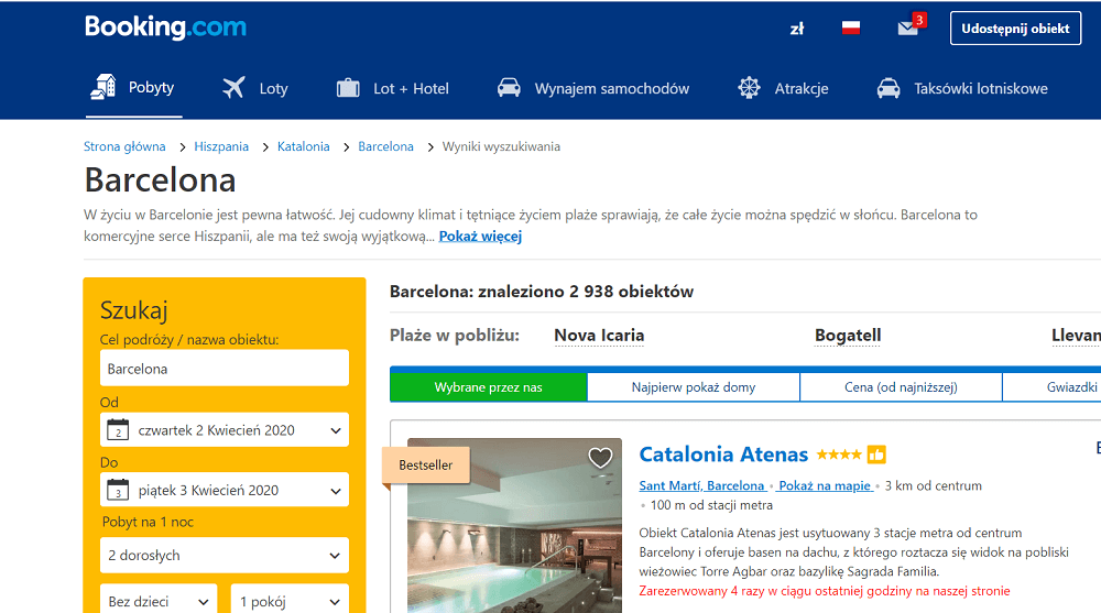 Breadcrumbs na Booking.com