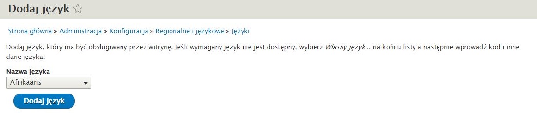Dodaj język w panelu
