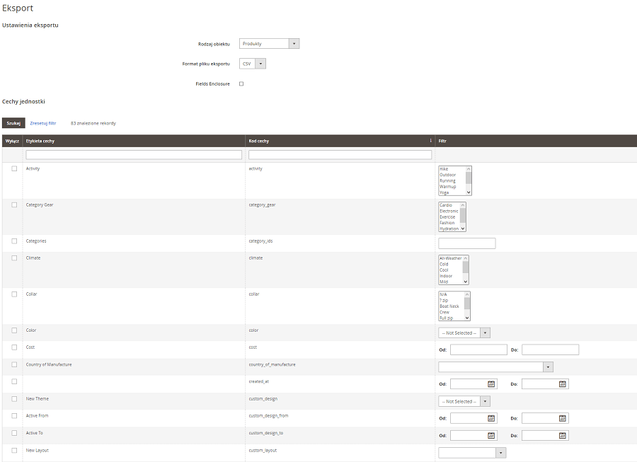 Eksportowanie danych produktowych z Magento