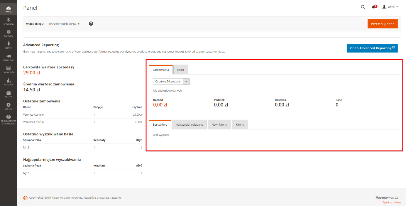 panel administracyjny magento 2