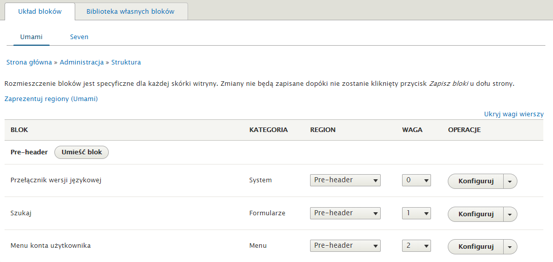 Układ bloków - tłumaczenie strony Drupal