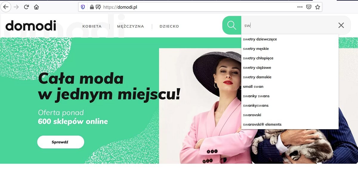 Wyszukiwarka produktów w sklepie Domodi