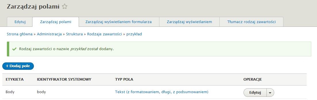 Zarządzanie polami w CMS Drupal