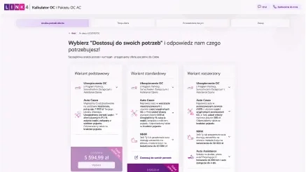 LINK4 - nowa strona warianty ubezpieczeń Strona Link4 - tabela wyboru ubezpieczenia