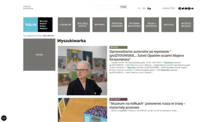Widok wyszukiwarki na wersji desktopowej muzeum Polin Witryna Polin -wyszukiwarka destop
